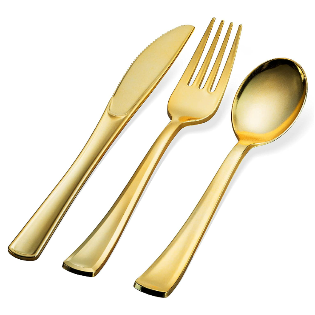 200 Gold Plastic Silverware Set Plastic Gold Cutlery Set Disposable